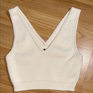 Cordera Cream Knit V-Neck Crop Top